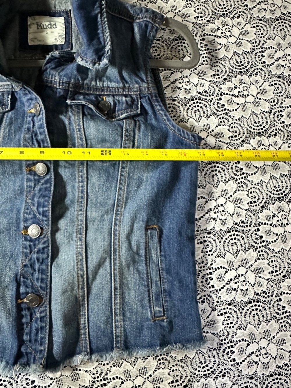 Vintage Mudd Distressed Denim Vest Raw Frayed Hem Blue Y2K Size Small - Picture 3 of 7
